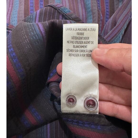 Robert Graham Purple Stripe Classic Fit Cotton Long Sleeve Shirt, XL - Picture 7 of 10